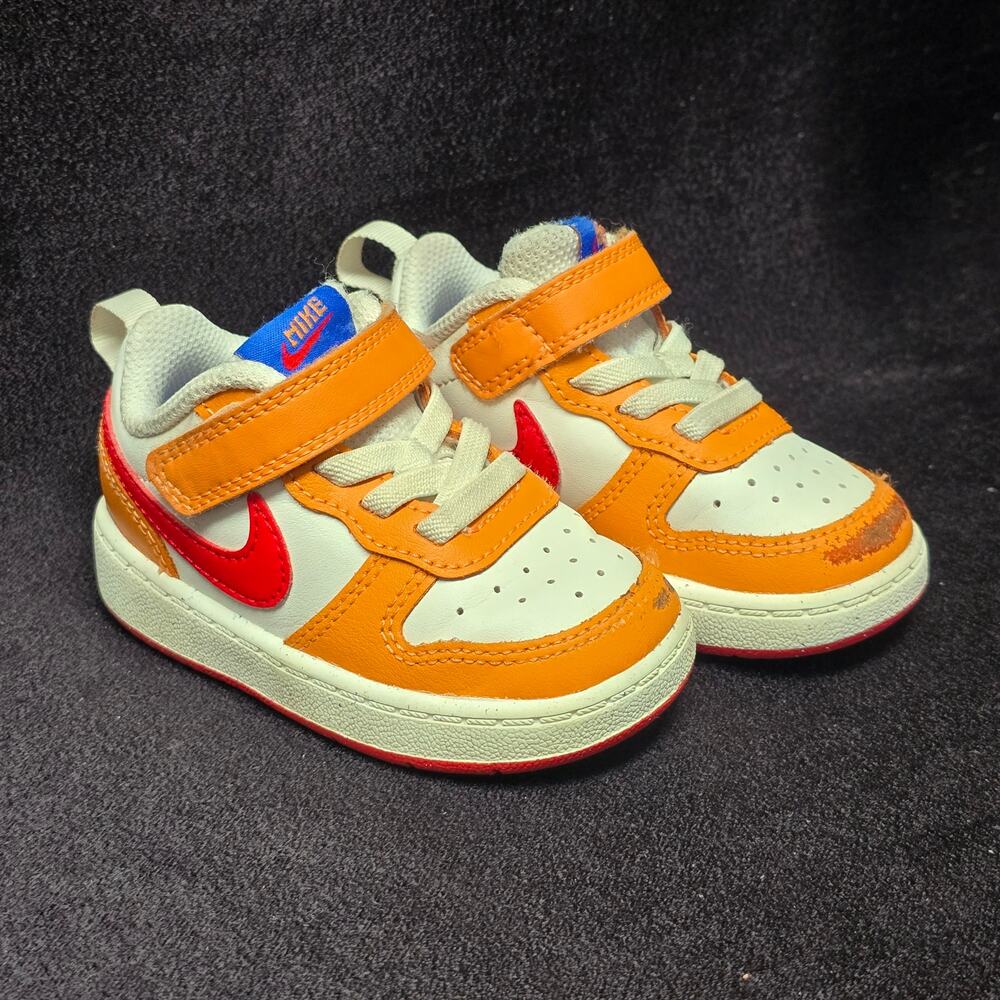 Nike Court Borough Low 2 Sail Hot Curry Toddler Sneakers Velcro Strap Shoes